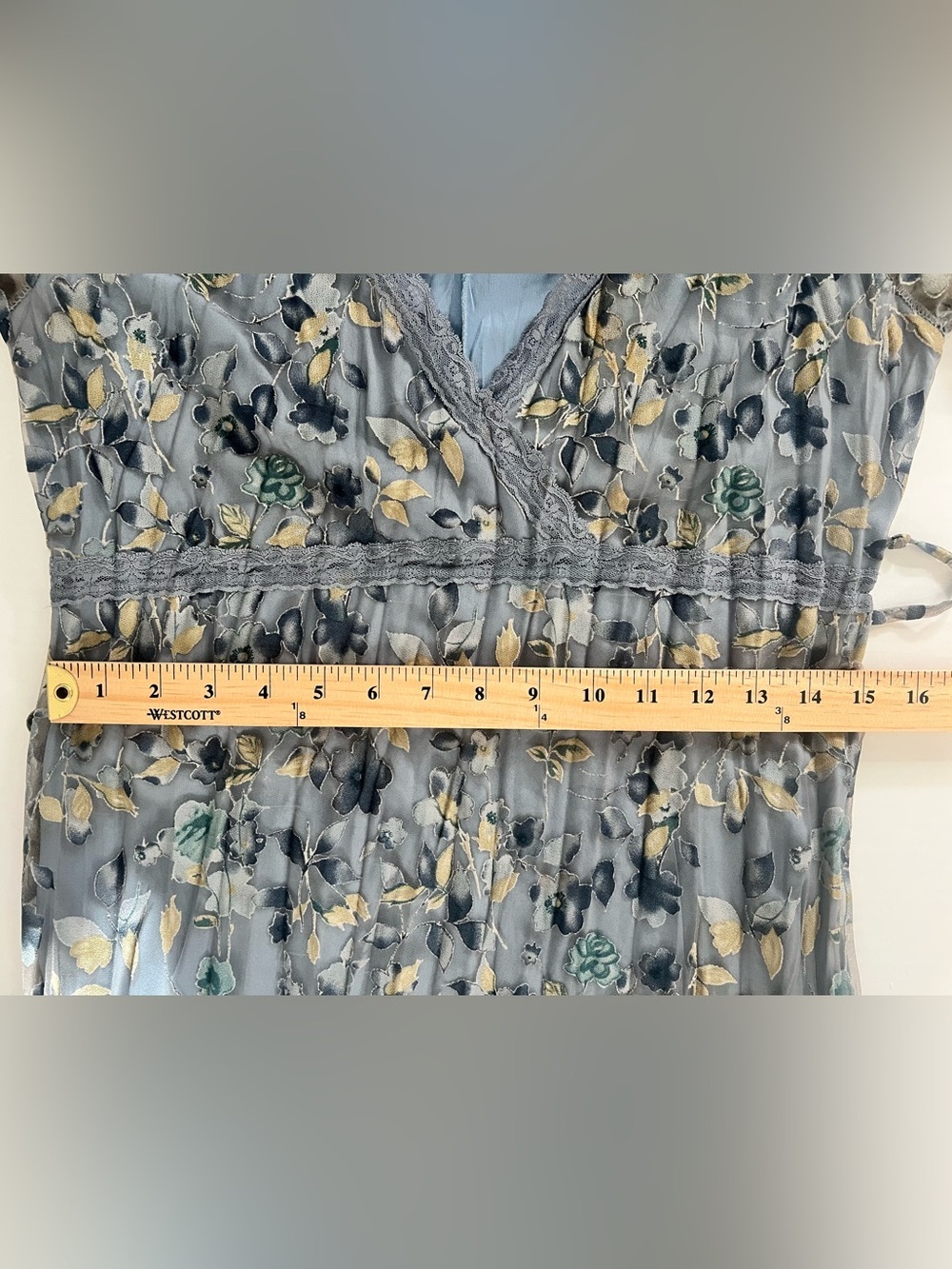 Vintage Y2K Blue Floral Embroidered Mesh Midi Dress Sz M Cottagecore Fairycore - Picture 8 of 11